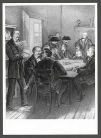 De boekverkoping in Het Wapen van Bern (1881), door J.C. Rappard, reproductie